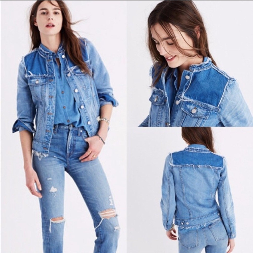 Madewell distressed collarless denim jacket